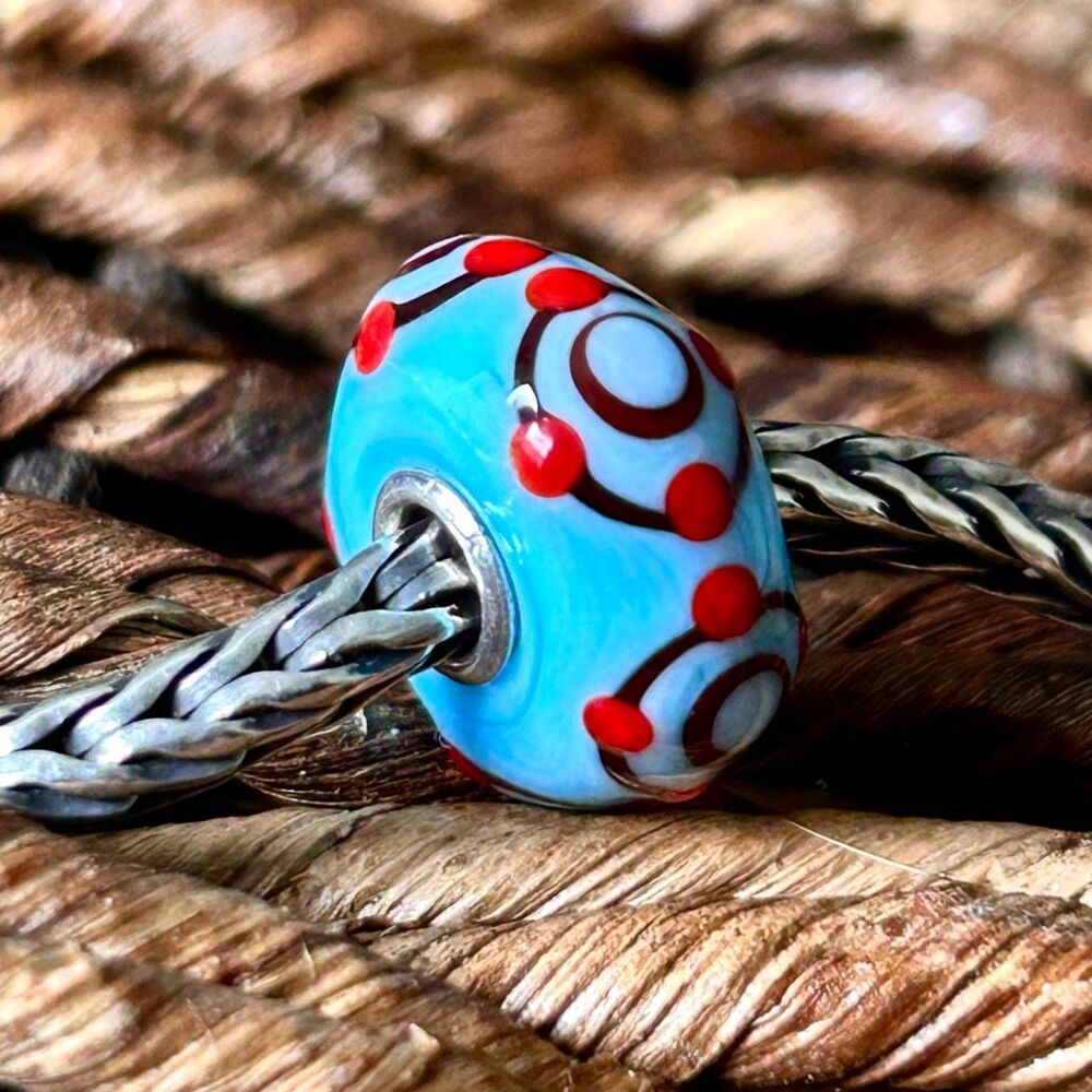 TROLLBEADS Light Blue, Red & Black Unique (BEAD #2) LAA 925S NEW! Opaque